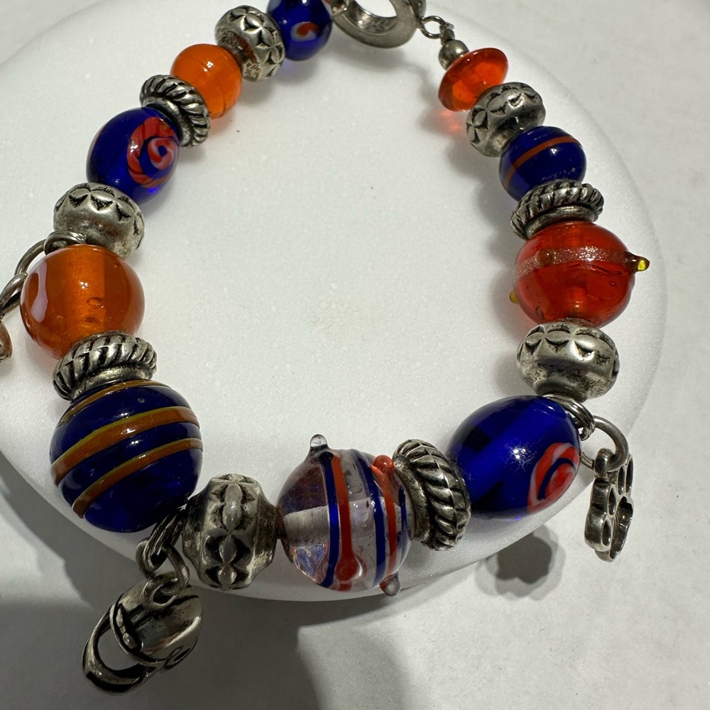 Auburn football glass and silver bracelet